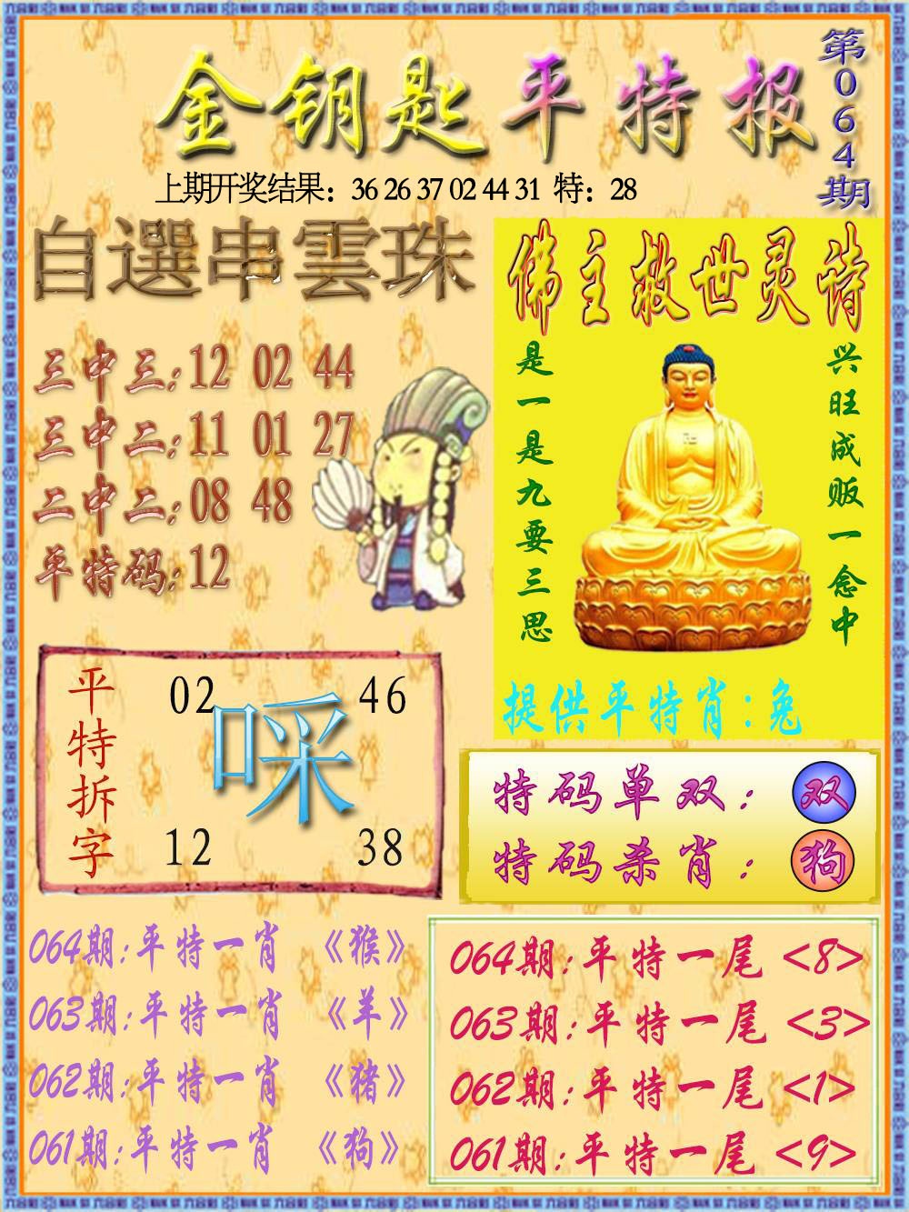064期金钥匙平特报[图]