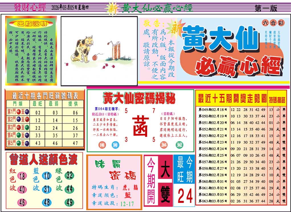 064期黄大仙必赢心经A[图]