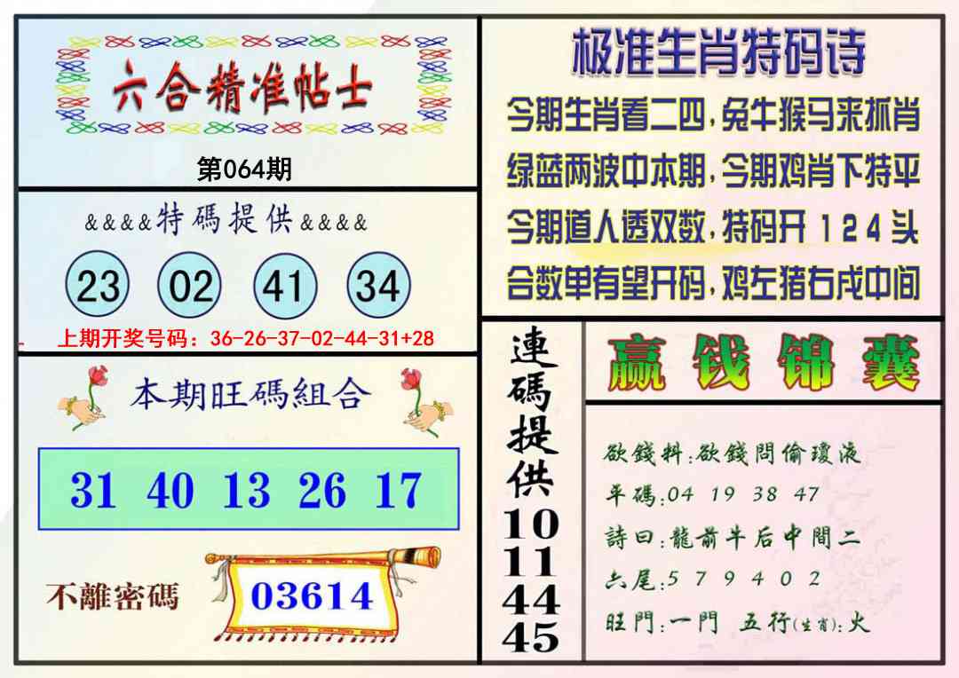 064期精准贴士[图]